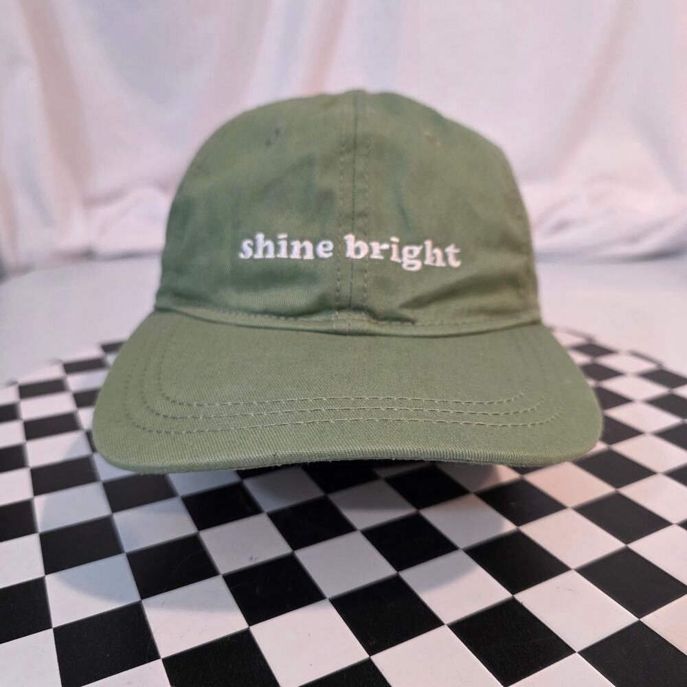 Shine Bright Sage Green Embroidered Spellout‎ Strapback Hat OSFA
